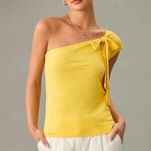 Anthropologie Maeve One Shoulder Bow Top Yellow Size Small New